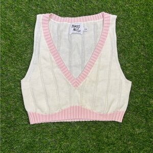 Princess Polly Cream and Pink V-Neck cropped sweater vest